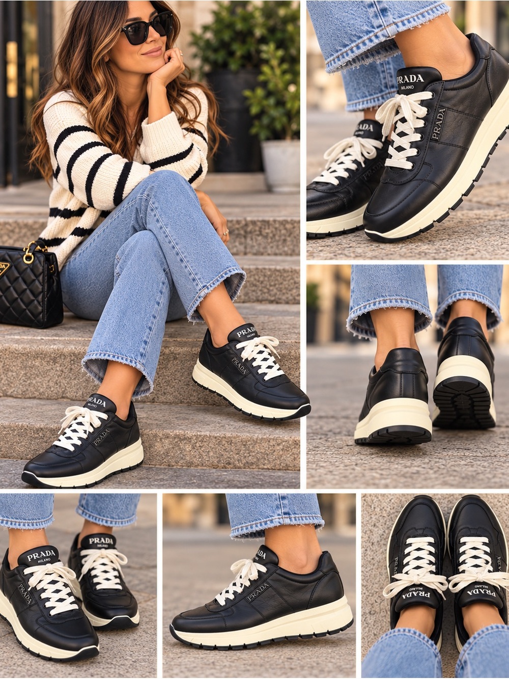 Prada Milano Black Leather Sneakers size 40